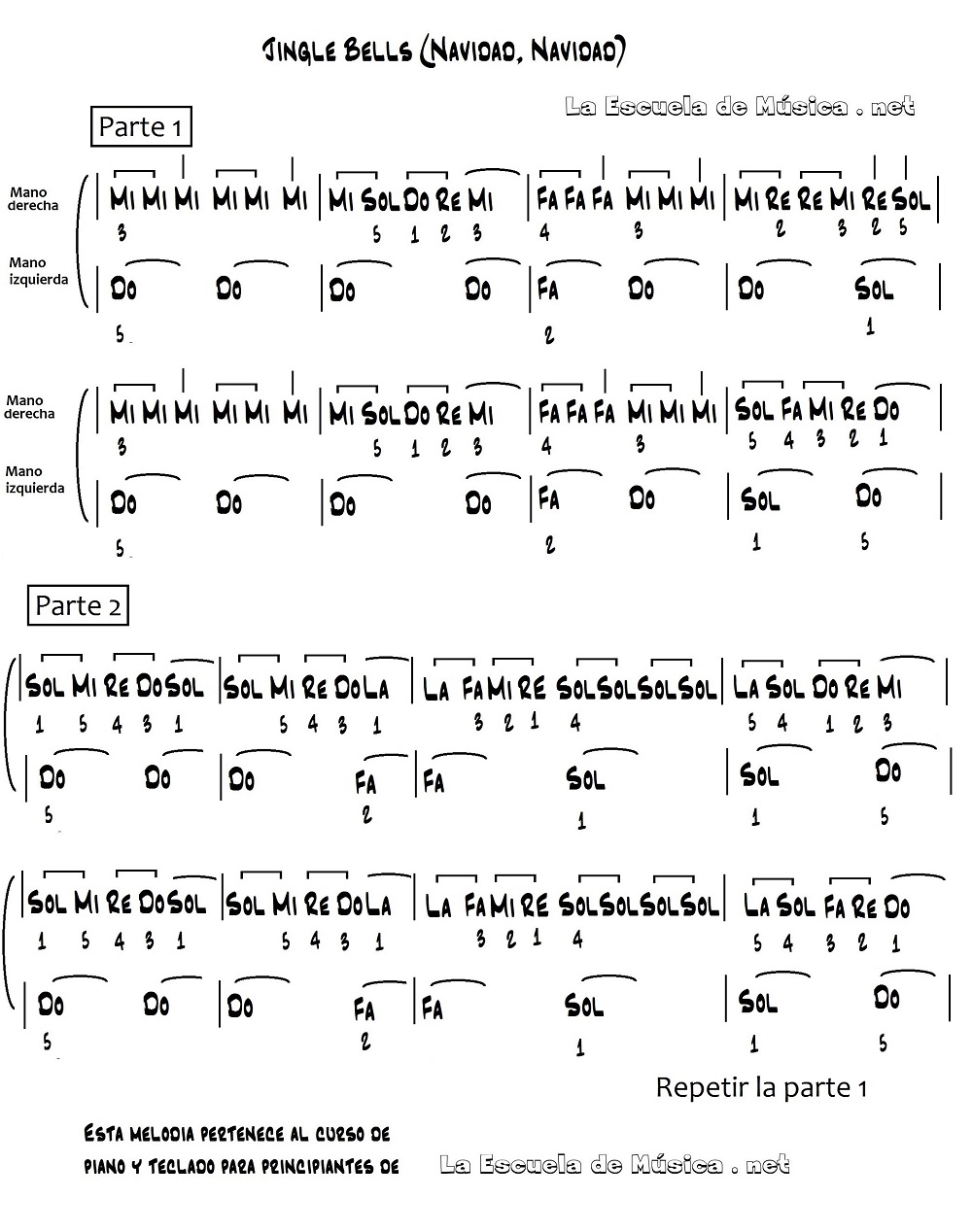 Jingle Bells - Navidad Navidad - piano - partitura simplificada 2