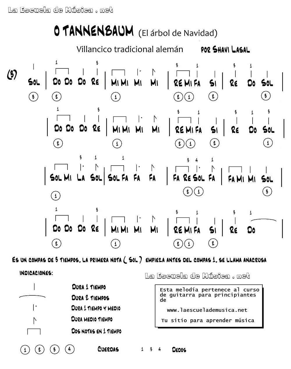 Blanca Navidad para guitarra fácil - Partitura de O Tannenbaum