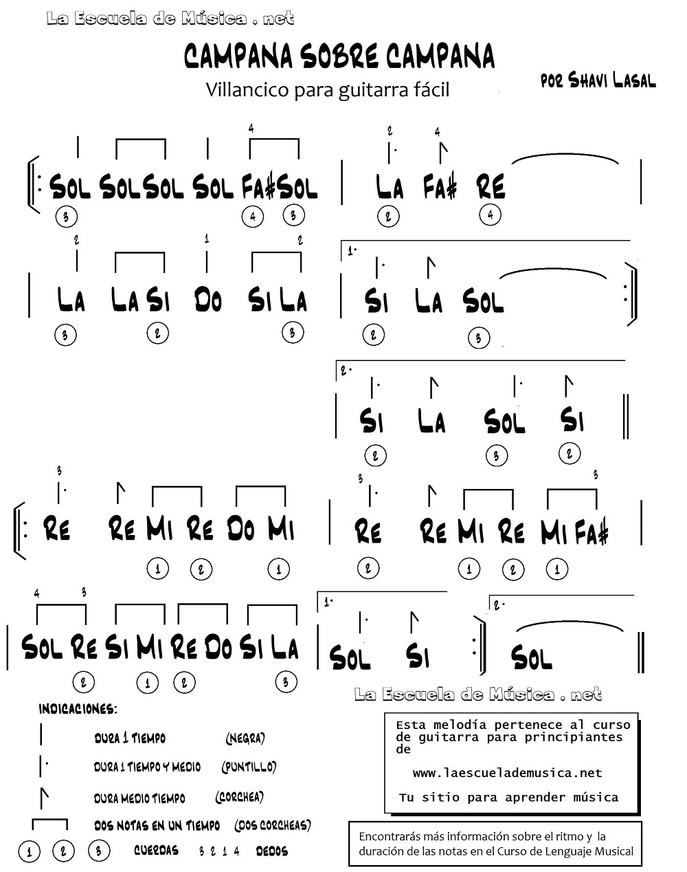 Canciones de Navidad para guitarra fácil - Partitura de Campana sobre campana para guitarra