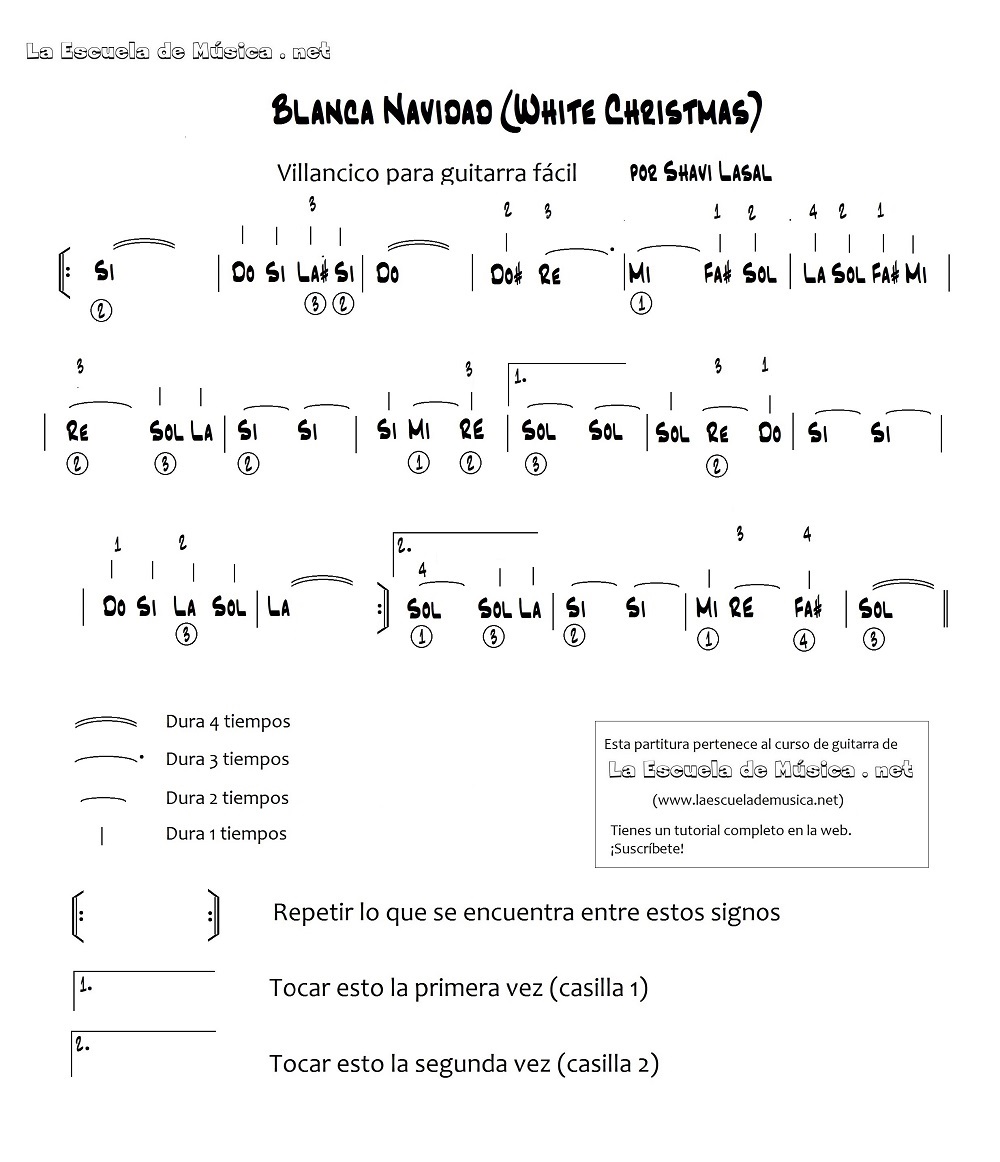 Blanca Navidad para guitarra fácil (White Christmas) Partitura